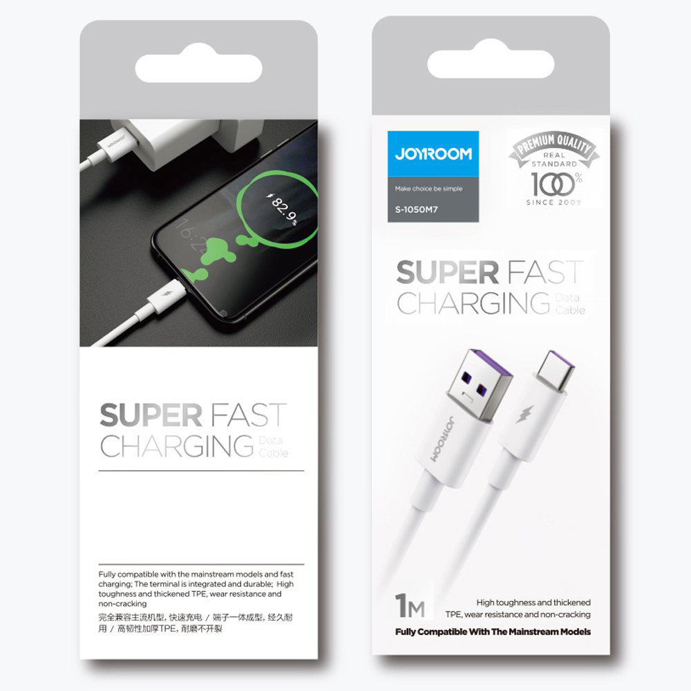Joyroom greitas įkrovimas USB – USB tipo C laidas Greito įkrovimo maitinimo tiekimas 5 A 45 W 1 m baltas (S-1050M7)
