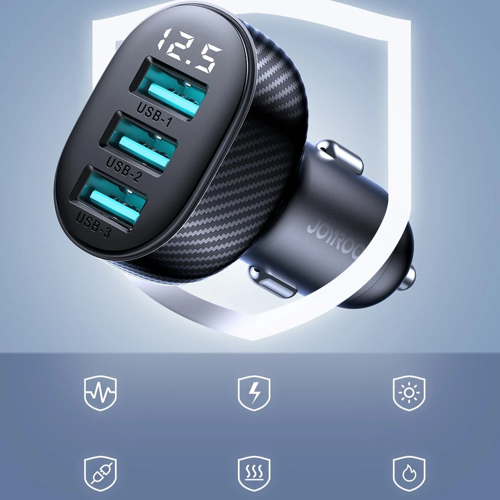 Automobilinis įkroviklis Joyroom JR-CCD03 3xUSB-A 17W juodas