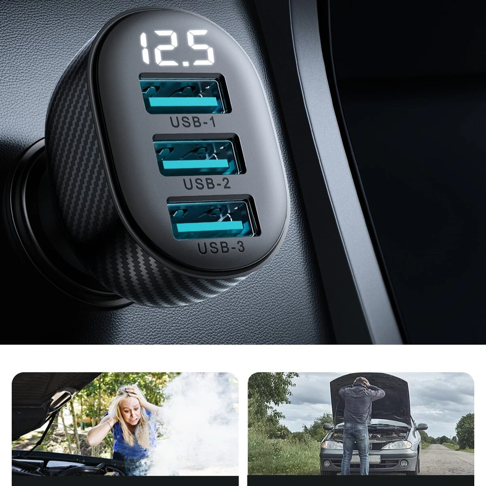 Automobilinis įkroviklis Joyroom JR-CCD03 3xUSB-A 17W juodas