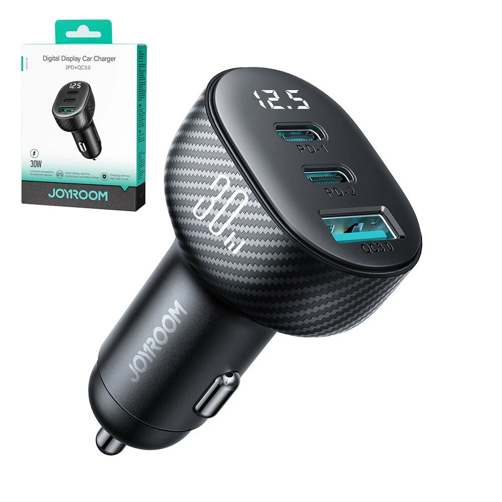 Automobilinis įkroviklis Joyroom JR-CCD04 2xUSB-C/USB-A 30W juodas