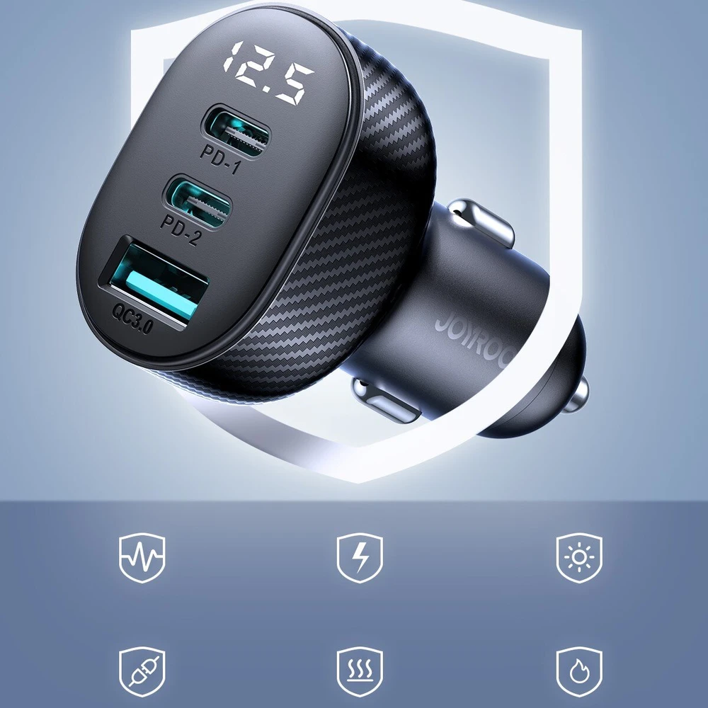 Automobilinis įkroviklis Joyroom JR-CCD04 2xUSB-C/USB-A 30W juodas