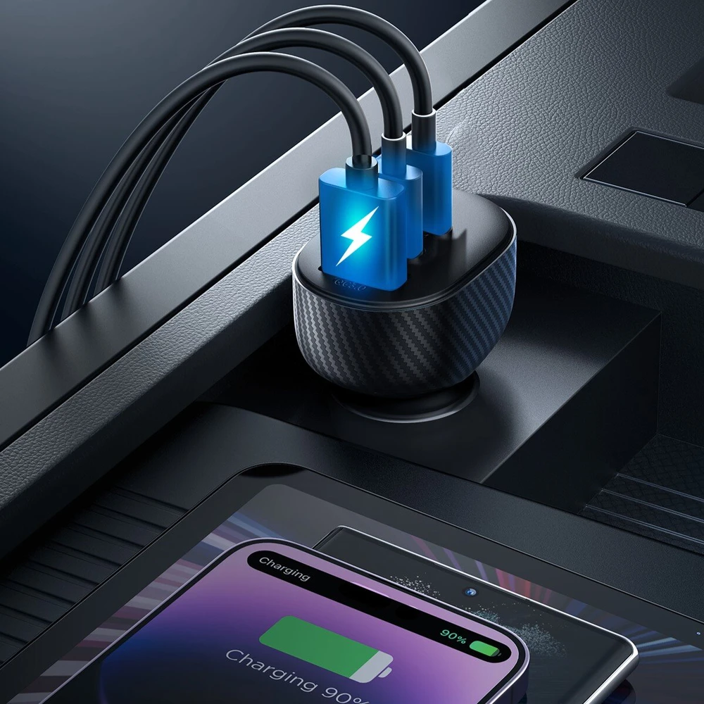 Automobilinis įkroviklis Joyroom JR-CCD04 2xUSB-C/USB-A 30W juodas