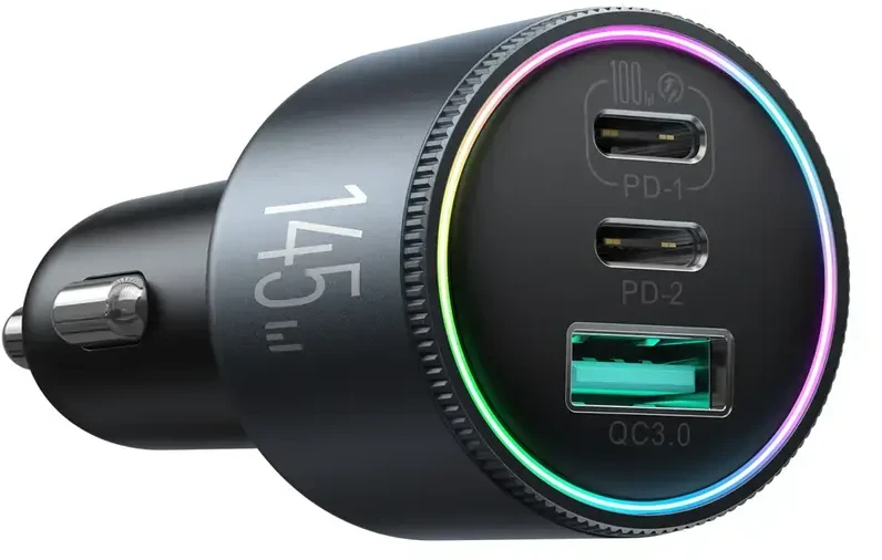 Joyroom Automobilinis įkroviklis Mini, C+C+U, 145W su C tipo į C tipo laidu, 100W, Juodas (JR-CCN07)
