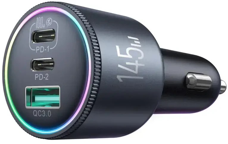 Joyroom Automobilinis įkroviklis Mini, C+C+U, 145W su C tipo į C tipo laidu, 100W, Juodas (JR-CCN07)