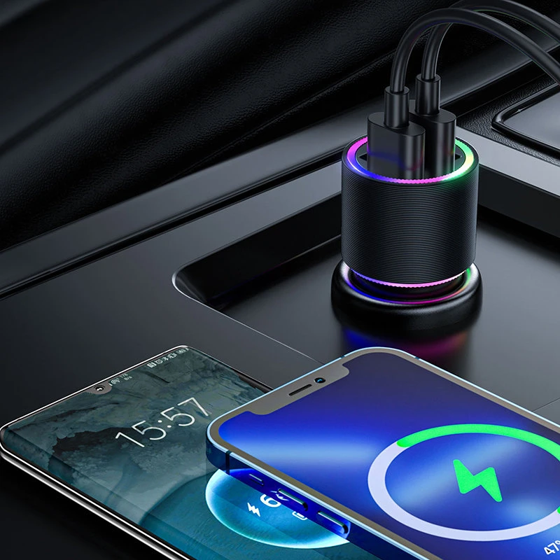 Įkroviklis automobilinis Joyroom JR-CL10 LED 2xUSB 24W + 3in1 USB Type-C/microUSB/Lightning 1.2m juodas