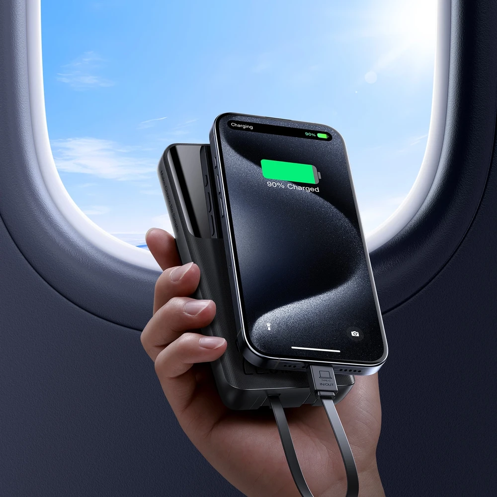 Joyroom JR-PBF19 22.5W 10000mAh Powerbank with Two Built-in Cables – juodos spalvos