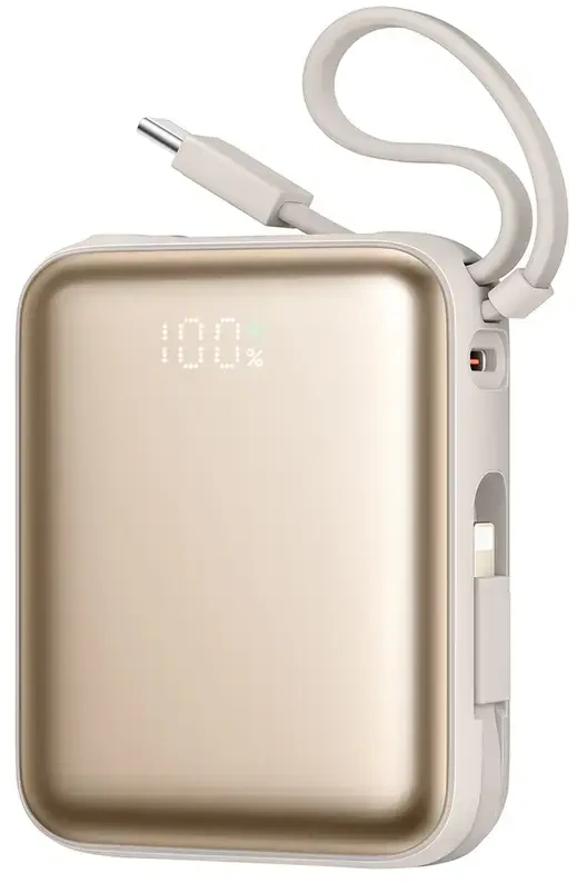 Joyroom JR-PBF27 22.5W 10000mAh Powerbank su dviem integruotais kabeliais – aukso spalvos