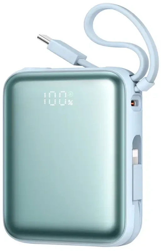 Joyroom JR-PBF27 22.5W 10000mAh išorinė baterija su dviem integruotais kabeliais – mėlynos spalvos