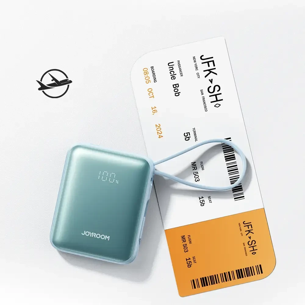 Joyroom JR-PBF27 22.5W 10000mAh Powerbank su dviem integruotais kabeliais – mėlynos spalvos