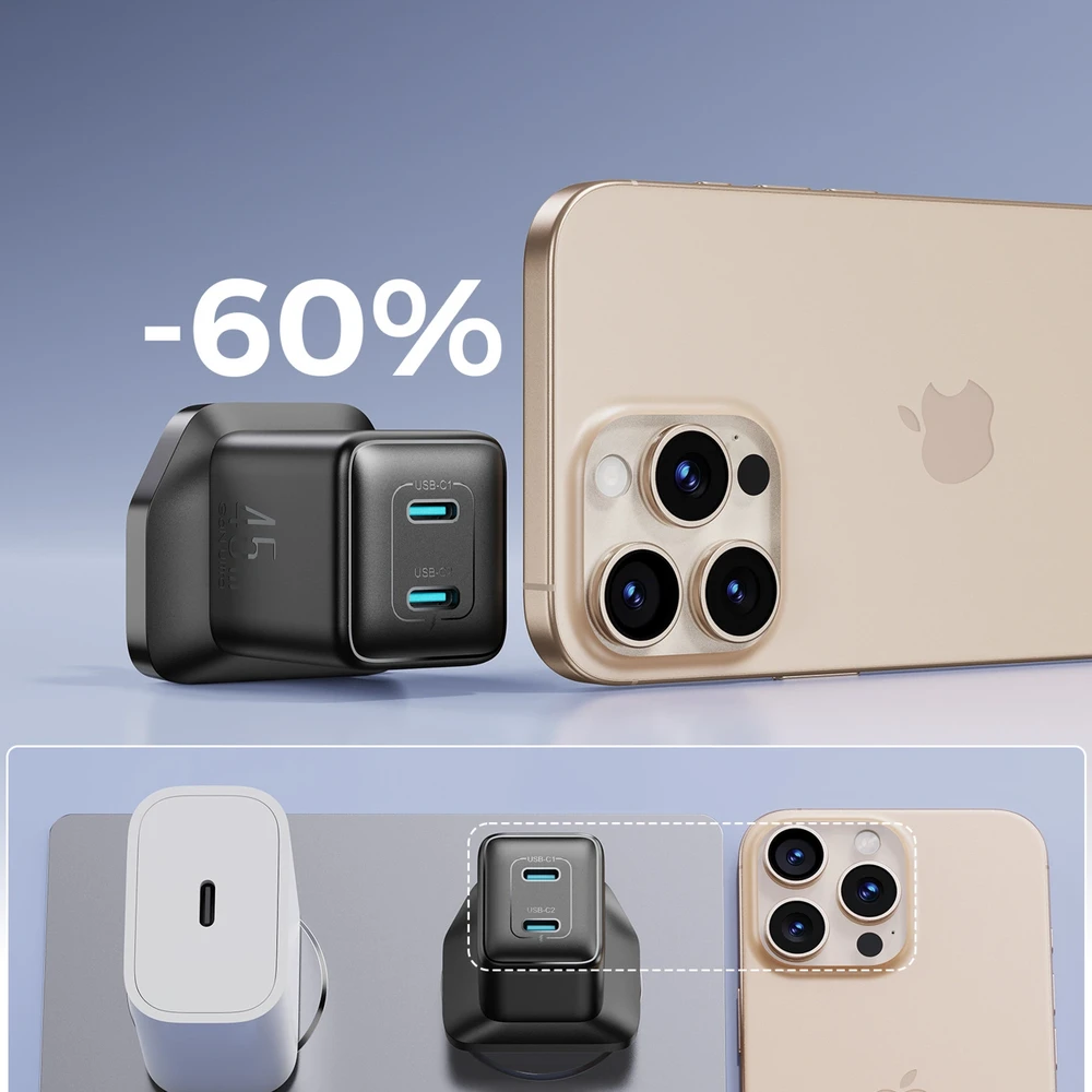 Joyroom JR-TCG17 45W 2 x USB-C laidinis įkroviklis (UK kištukas) – juodos spalvos