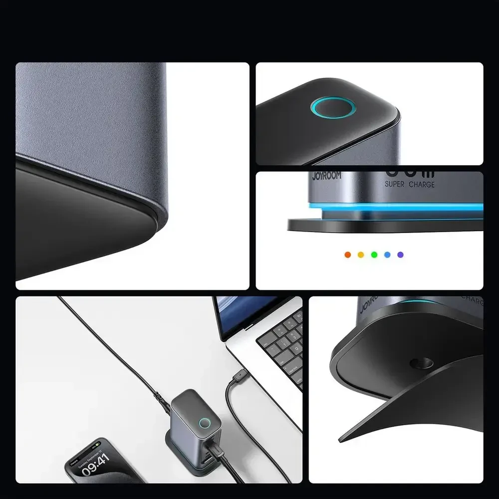 Įkroviklis Joyroom JR-TCM02 GaN 65W 4xUSB-C 2xUSB-A kištukas UK – pilkos spalvos