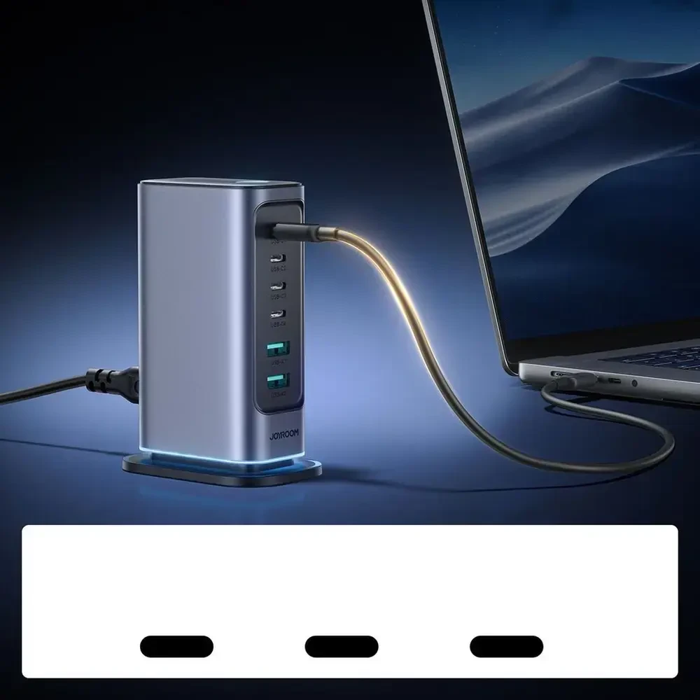 Įkroviklis Joyroom JR-TCM02 GaN 65W 4xUSB-C 2xUSB-A kištukas UK – pilkos spalvos