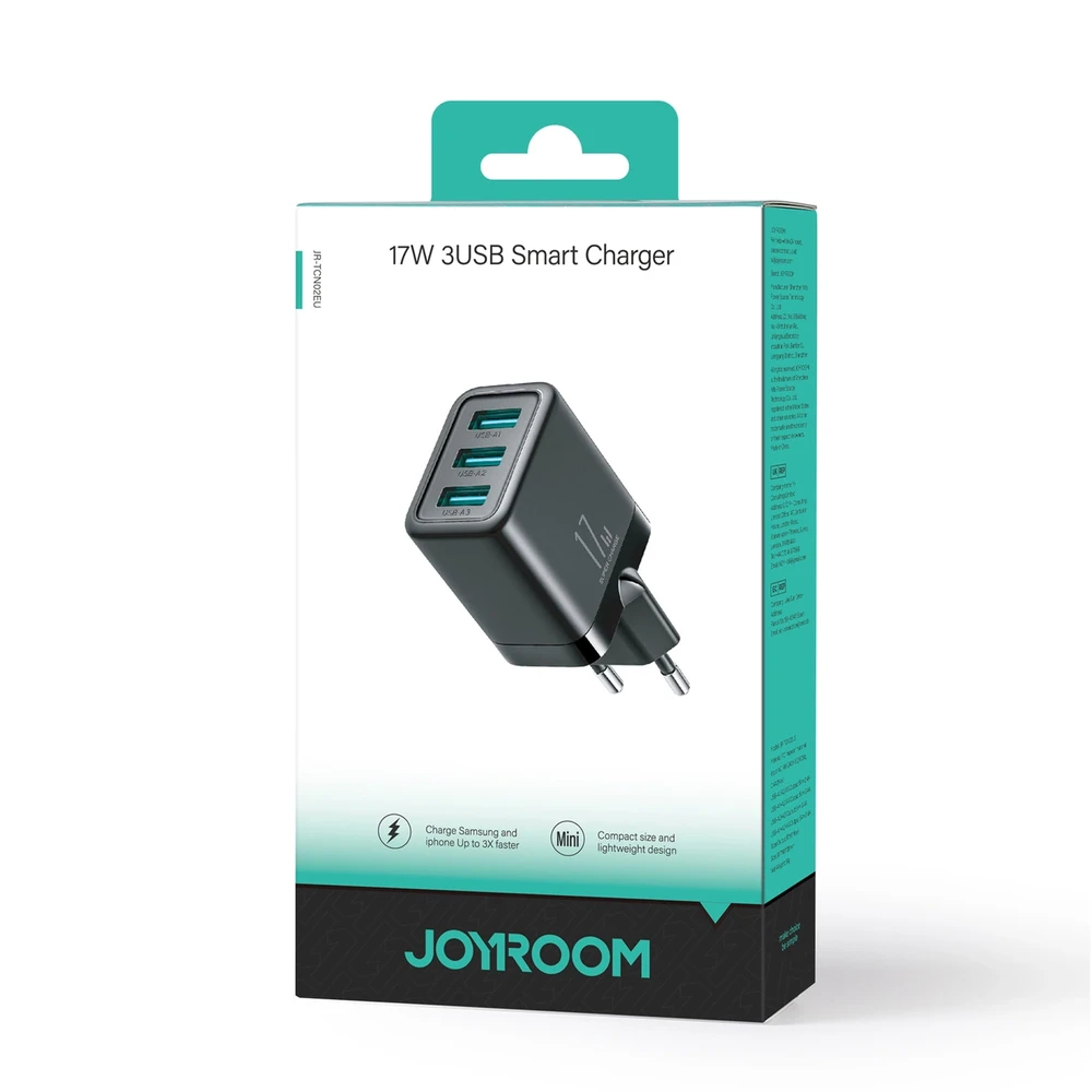Sieninis įkroviklis Joyroom JR-TCN02, 3.4A 3xUSB (juodas)