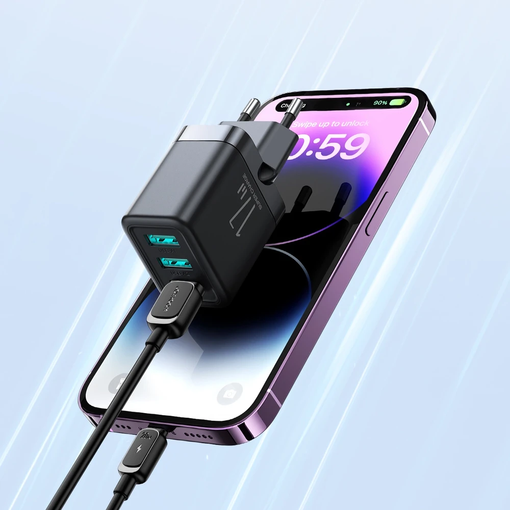 Sieninis įkroviklis Joyroom JR-TCN02, 3.4A 3xUSB (juodas)