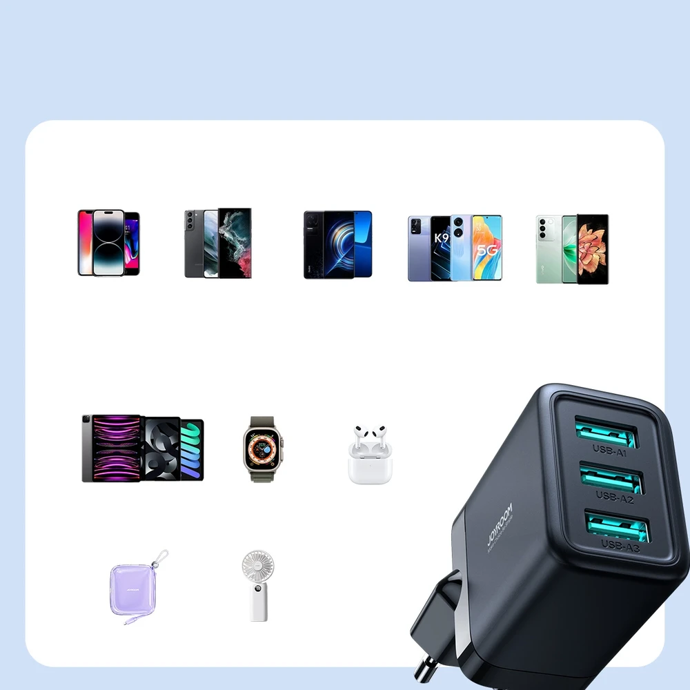 Sieninis įkroviklis Joyroom JR-TCN02, 3.4A 3xUSB (juodas)