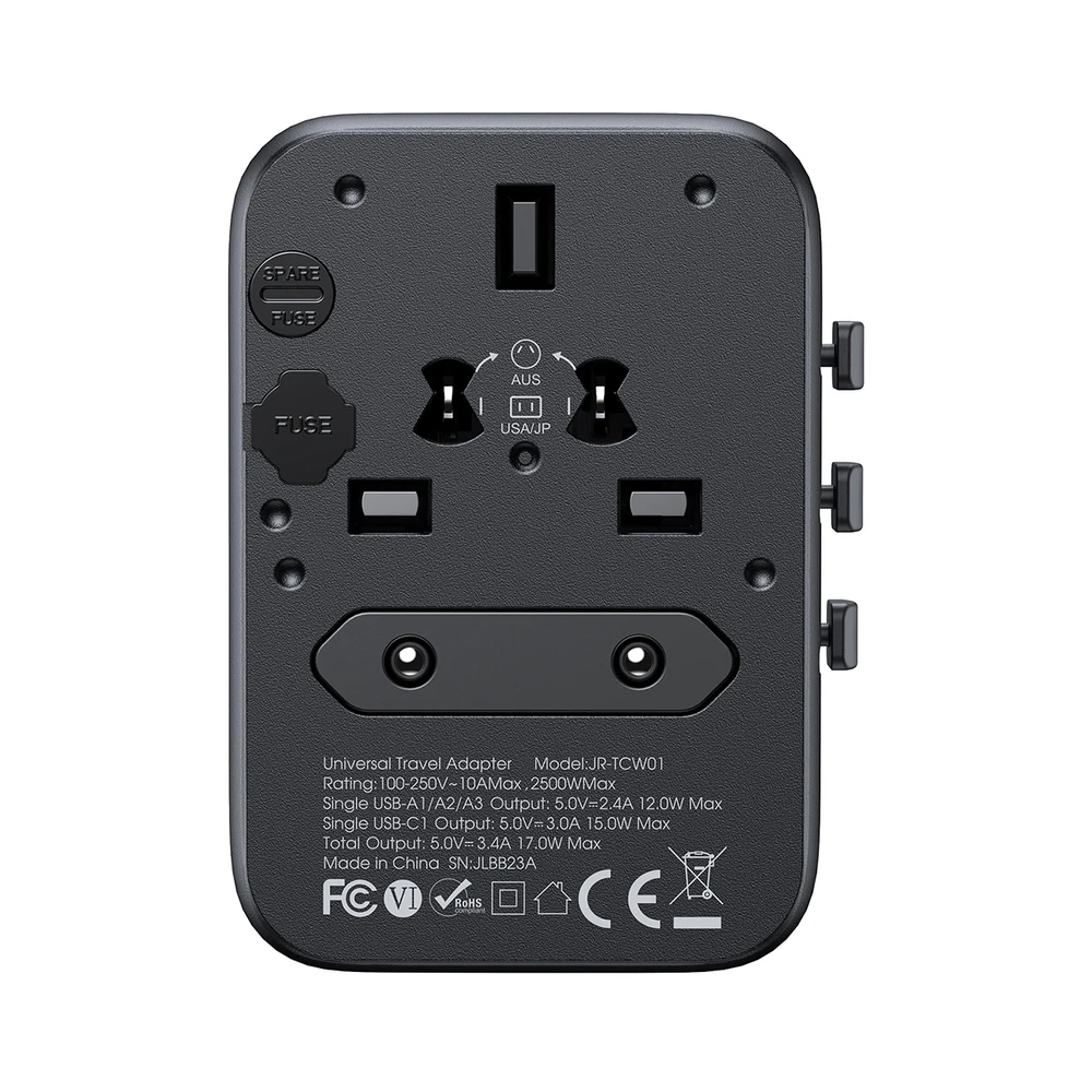 Universalus kelioninis įkroviklis Joyroom JR-TCW01 15W 3xUSB-A/USB-C juodas
