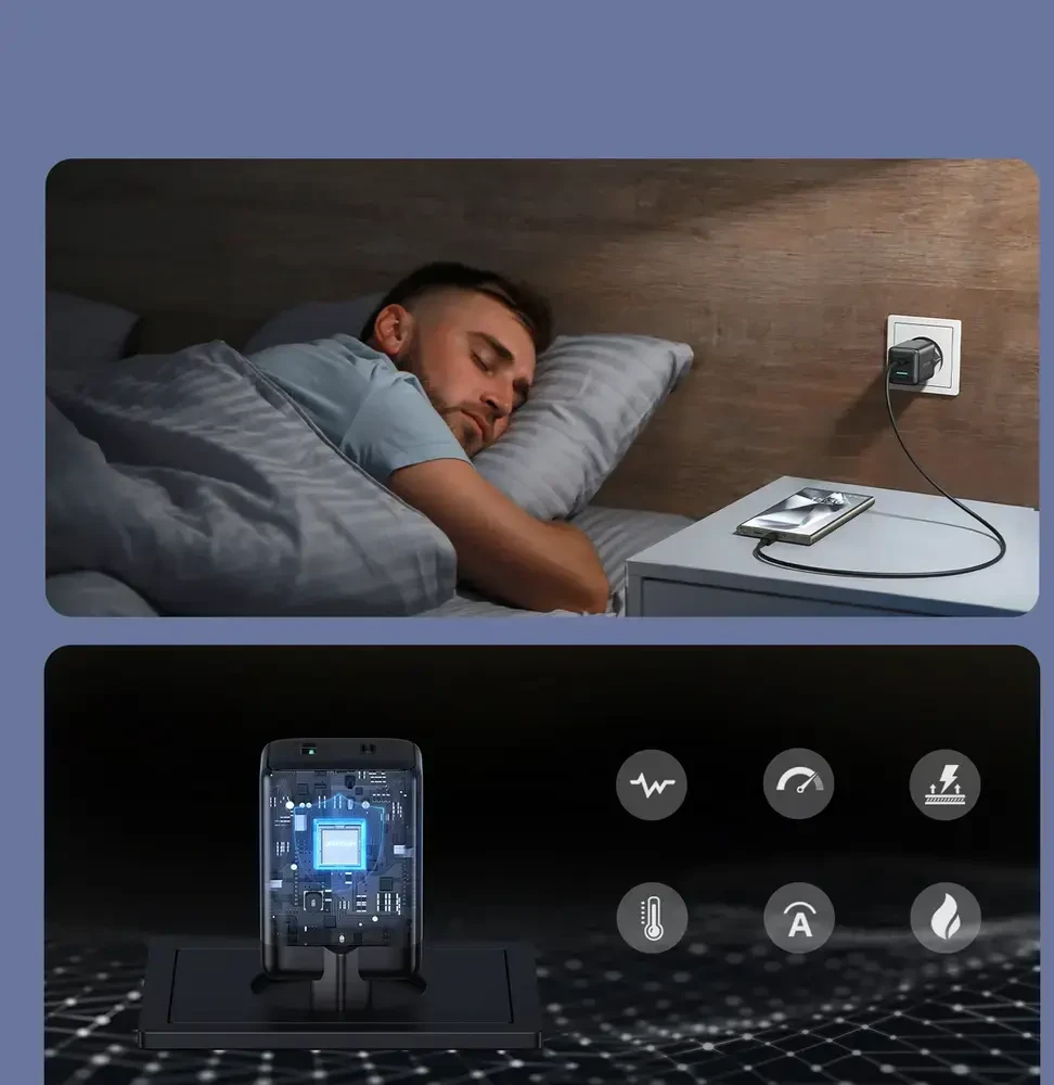 Joyroom JR-TG8 GaN 45W USB-C + USB-A Wall Charger - Juodas