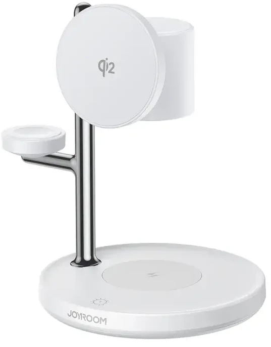 Joyroom JR-W23 Qi2 4 viename stalinis įkroviklis su įmontuota indukcine naktine lempute – baltas