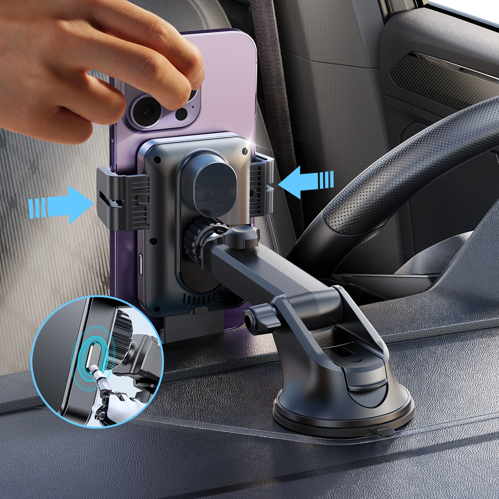 Joyroom JR-ZS219 automobilinių laikiklių rinkinys su Qi indukciniu įkrovikliu (juodas)