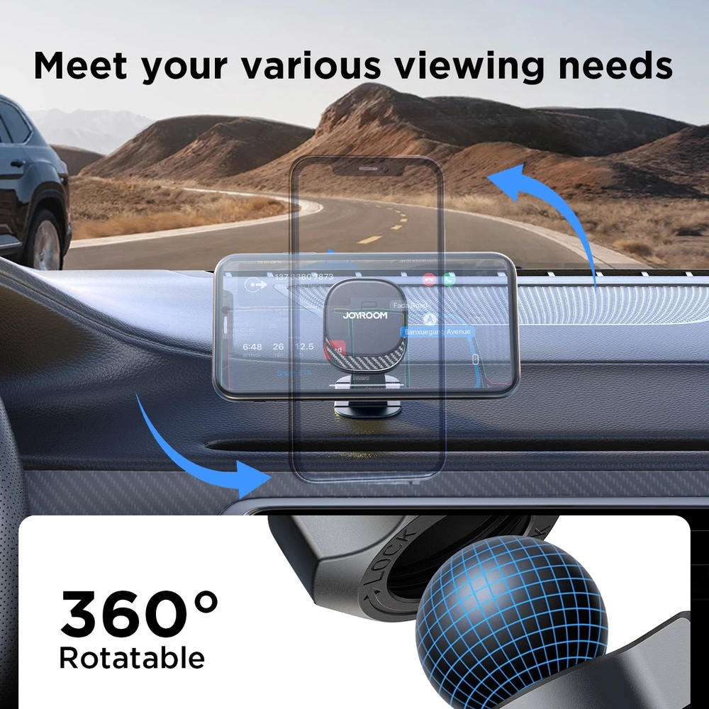 Joyroom JR-ZS400 magnetinis automobilinis telefono laikiklis on the dashboard – juodos spalvos