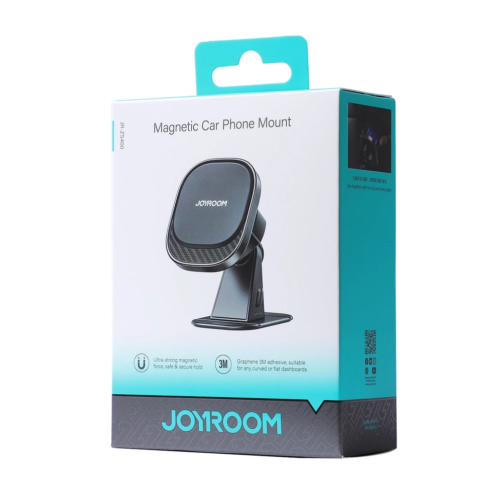 Joyroom JR-ZS400 magnetinis automobilinis telefono laikiklis on the dashboard – juodos spalvos