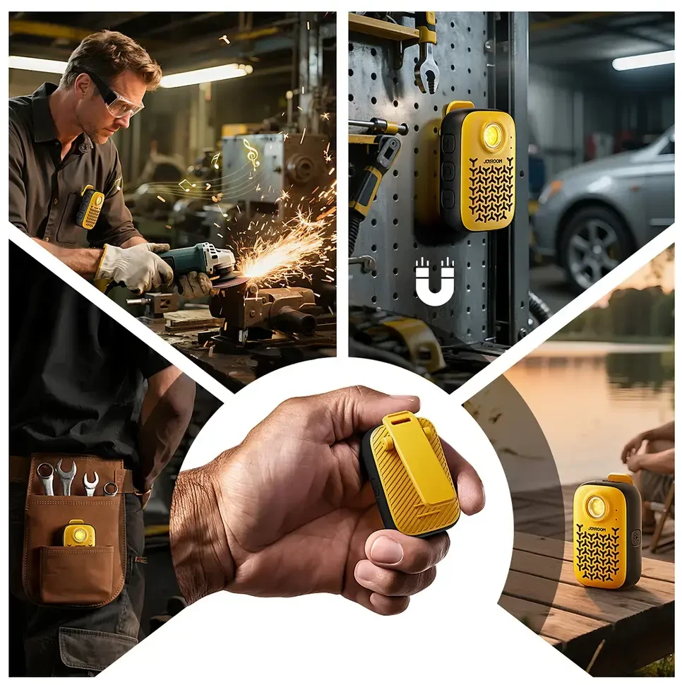 Joyroom Maya JR-MS03 nešiojamas "Bluetooth" garsiakalbis su įmontuotu žibintuvėliu, atsparus – geltonas