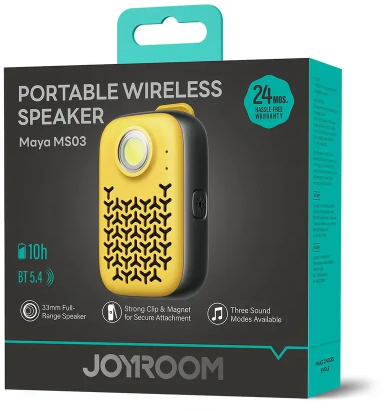 Joyroom Maya JR-MS03 nešiojamas "Bluetooth" garsiakalbis su įmontuotu žibintuvėliu, atsparus – geltonas