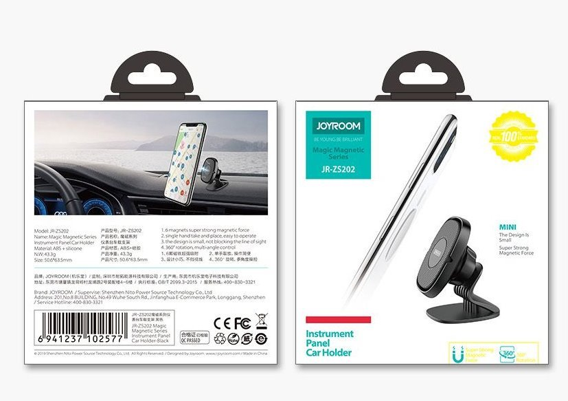 Automobilinis universalus telefono laikiklis Joyroom (JR-ZS202) tvirtinamas ant prietaisų skydelio, magnetinis juodas