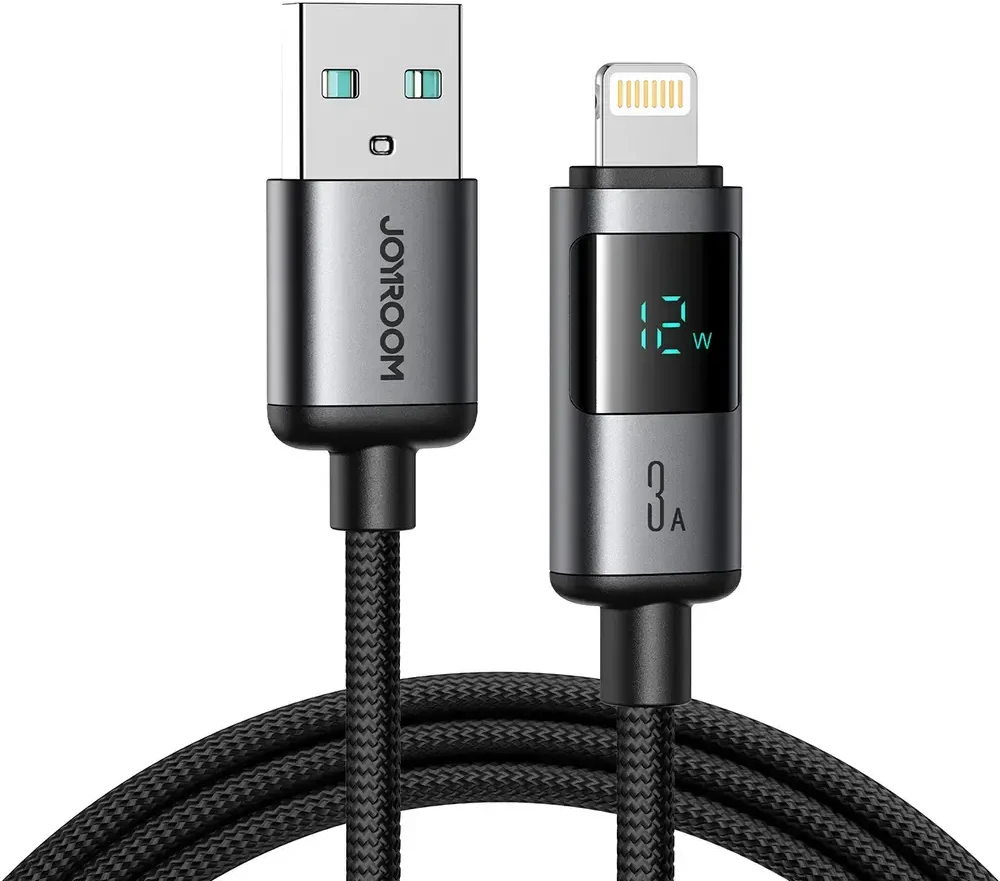 Joyroom S-A16 Pro Prism Series 3A USB-A – Lightning kabelis su Ekranas 1.2m – juodos spalvos