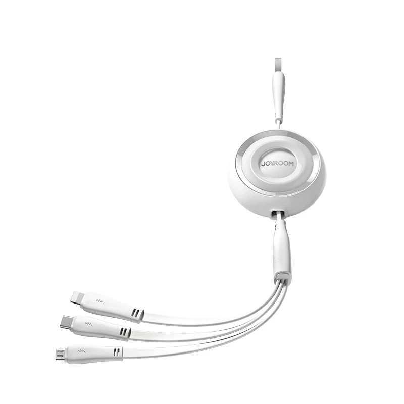 3in1 Joyroom Spalvingas USB į USB-C/Lightning/Micro USB laidas 3.5A, 1m (baltas)
