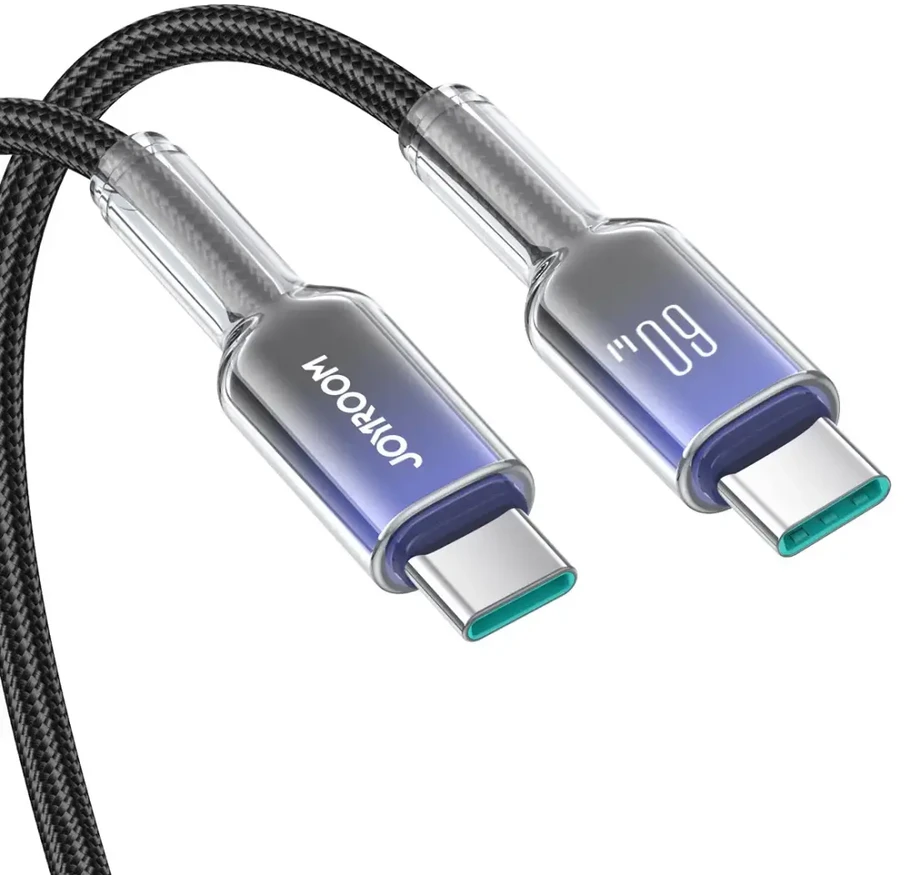 Joyroom S-A42 Crystal-Clear serijos duomenų perdavimo ir įkrovimo kabelis | USB-C į USB-C | 60W | 1,2 m | juodas