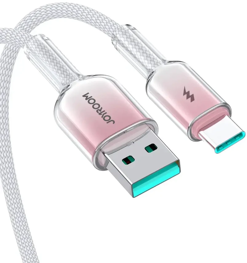 Joyroom S-A42 Crystal-Clear serijos duomenų perdavimo ir įkrovimo kabelis | USB-A į USB-C | 15 W | 1,2 m | balta