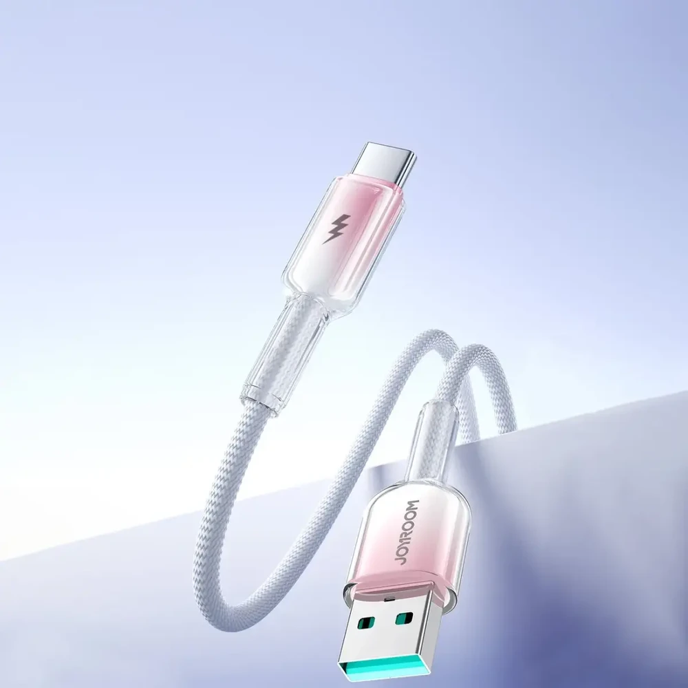 Joyroom S-A42 Crystal-Clear serijos duomenų perdavimo ir įkrovimo kabelis | USB-A į USB-C | 15 W | 1,2 m | balta