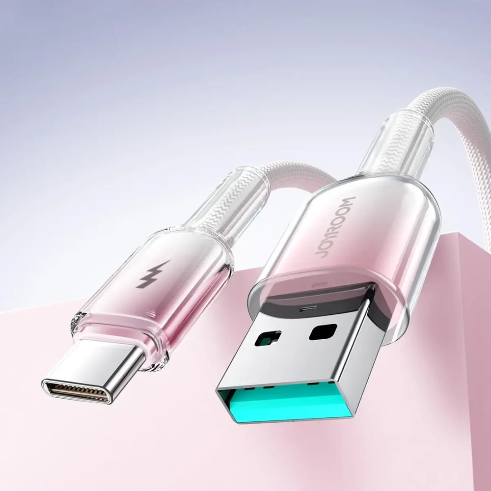 Joyroom S-A42 Crystal-Clear serijos duomenų perdavimo ir įkrovimo kabelis | USB-A į USB-C | 15 W | 1,2 m | balta