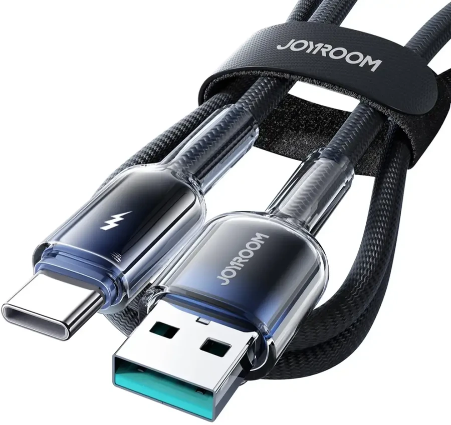 Joyroom S-A42 Crystal-Clear serijos duomenų perdavimo ir įkrovimo kabelis | USB-A į USB-C | 15 W | 1,2 m | juodas