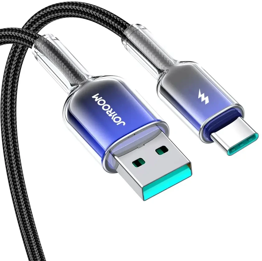 Joyroom S-A42 Crystal-Clear serijos duomenų perdavimo ir įkrovimo kabelis | USB-A į USB-C | 15 W | 1,2 m | juodas