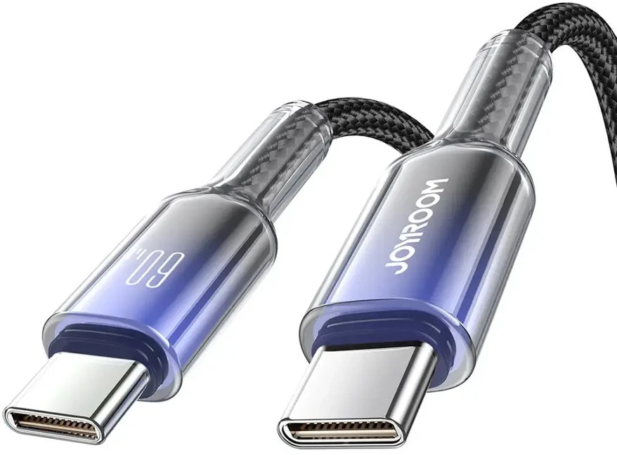 Joyroom S-A42 Crystal-Clear serijos duomenų perdavimo ir įkrovimo kabelis | USB-C į USB-C | 60W | 1,2 m | juodas