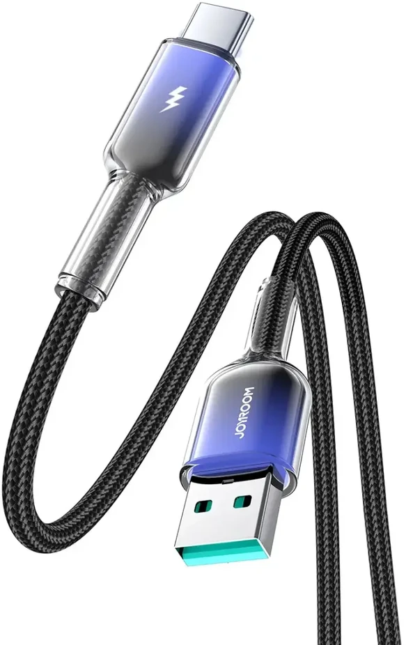 Joyroom S-A42 Crystal-Clear serijos duomenų perdavimo ir įkrovimo kabelis | USB-A į USB-C | 15 W | 1,2 m | juodas