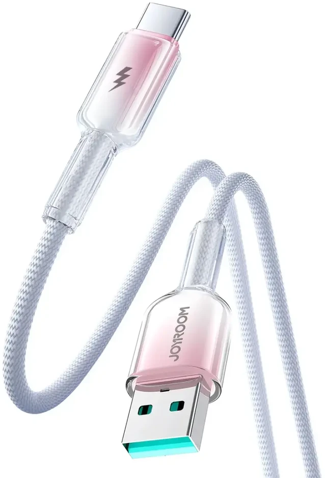 Joyroom S-A42 Crystal-Clear serijos duomenų perdavimo ir įkrovimo kabelis | USB-A į USB-C | 15 W | 1,2 m | balta