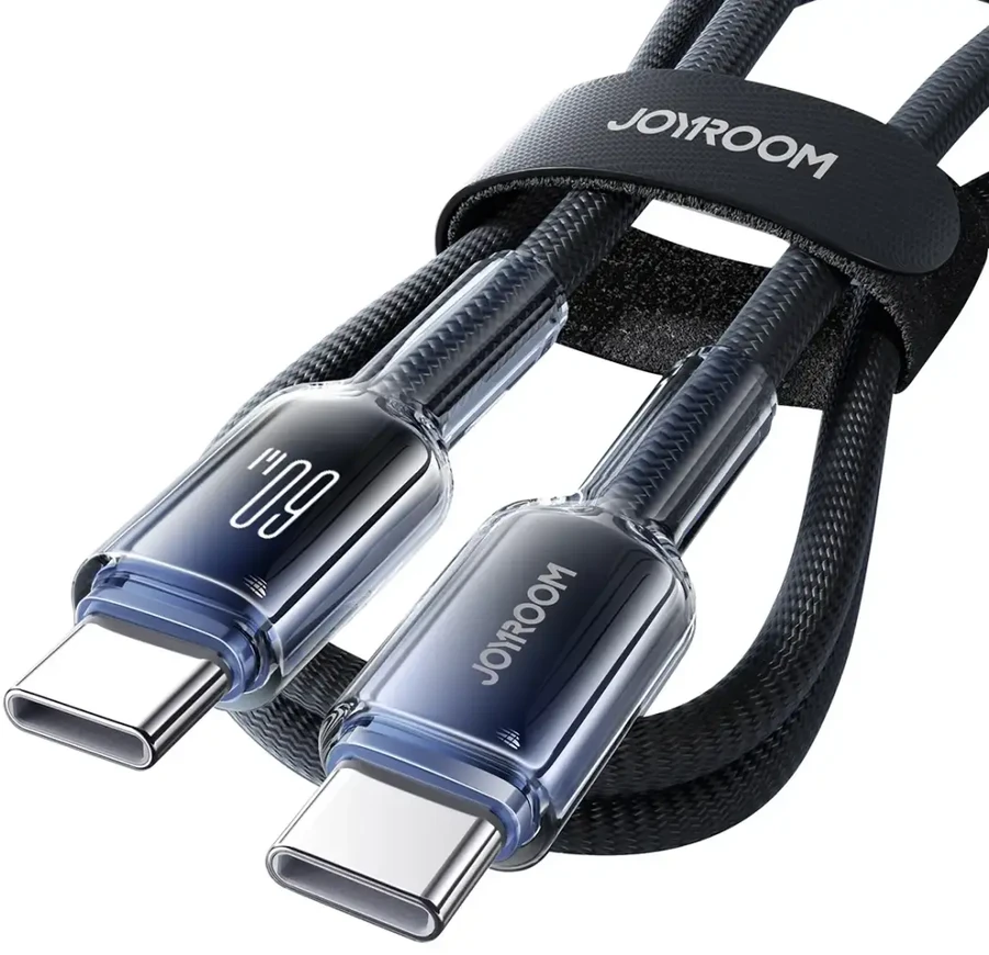 Joyroom S-A42 Crystal-Clear serijos duomenų perdavimo ir įkrovimo kabelis | USB-C į USB-C | 60W | 1,2 m | juodas
