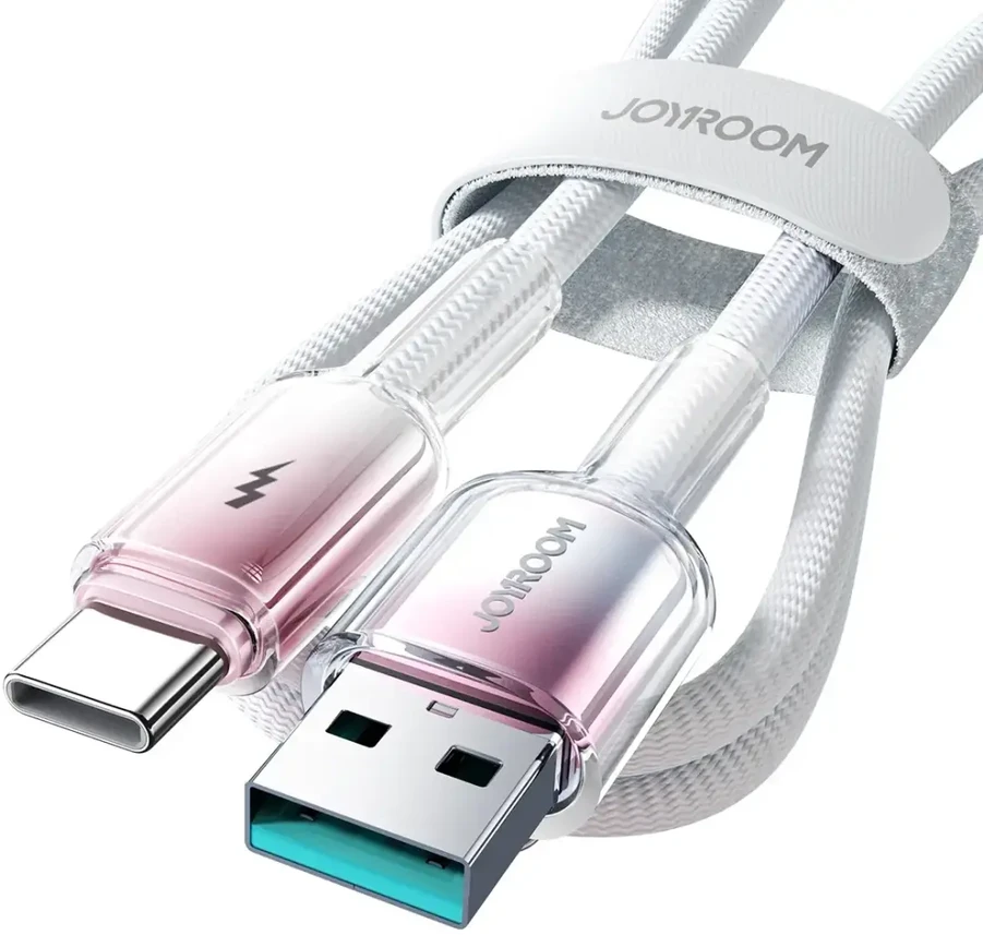 Joyroom S-A42 Crystal-Clear serijos duomenų perdavimo ir įkrovimo kabelis | USB-A į USB-C | 15 W | 1,2 m | balta