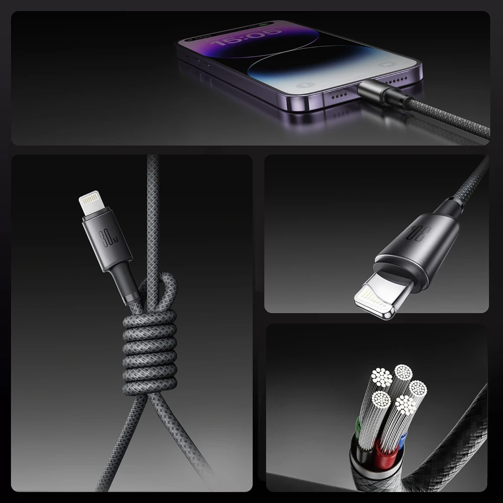 USB kabelis Joyroom SA-50 USB-C to Lightning 30W 1.2m tamsiai pilkas