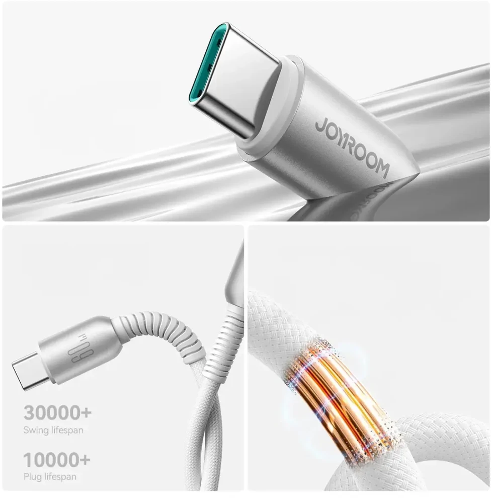 Joyroom S-A51 Cutting-Edge serijos duomenų perdavimo ir įkrovimo kabelis | USB-C į USB-C | 60W | 1,2 m | pilkas