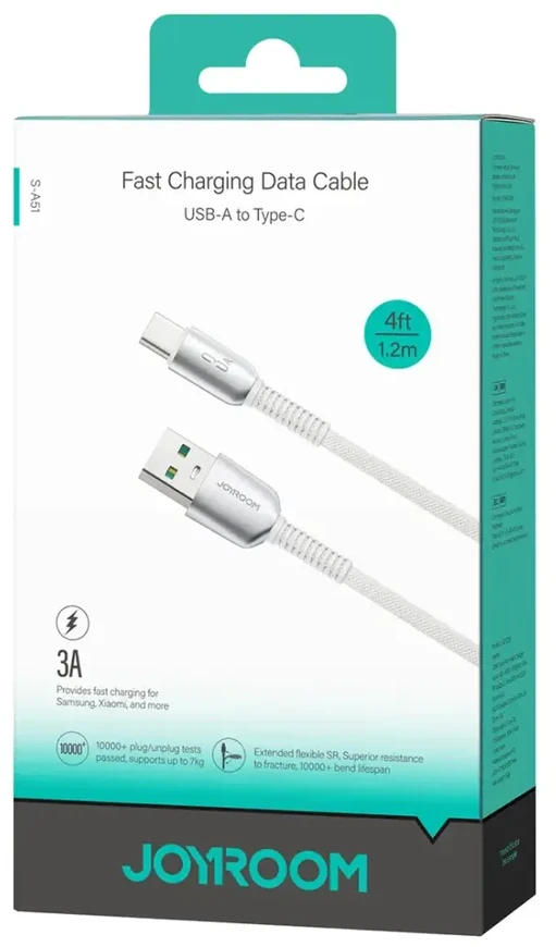 Joyroom S-A51 Cutting-Edge serijos duomenų perdavimo ir įkrovimo kabelis | USB-A į USB-C | 15 W | 1,2 m | pilkas