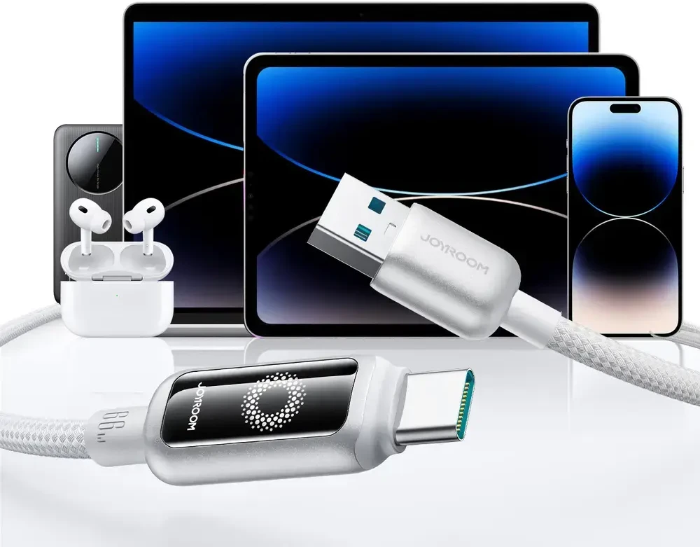 Kabelis Joyroom S-A55 StarFlight 66W USB-A – USB-C 1,2m – baltos spalvos