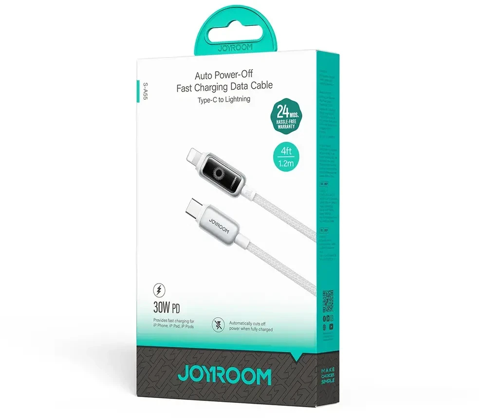 Kabelis Joyroom S-A55 StarFlight 30W USB-C – Lightning 1,2m – baltos spalvos