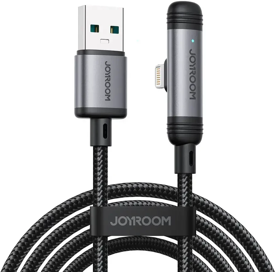 Joyroom S-A56 EnjoyX Series 90° USB-A – Lightning 3A kabelis 1.2m – juodos spalvos