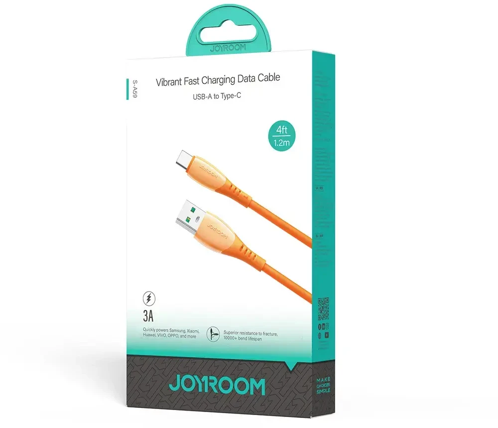 Joyroom S-A59 Vibrant serijos 3A USB-A - USB-C kabelis 1.2m - Oranžinis