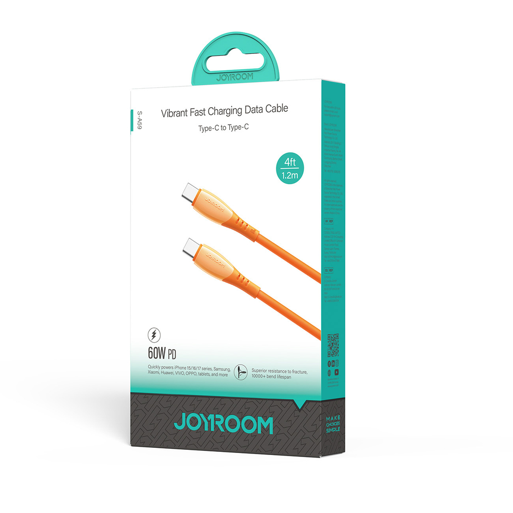 Joyroom S-A59 Vibrant Series 60W USB-C - USB-C Cable 1.2m - Oranžinis