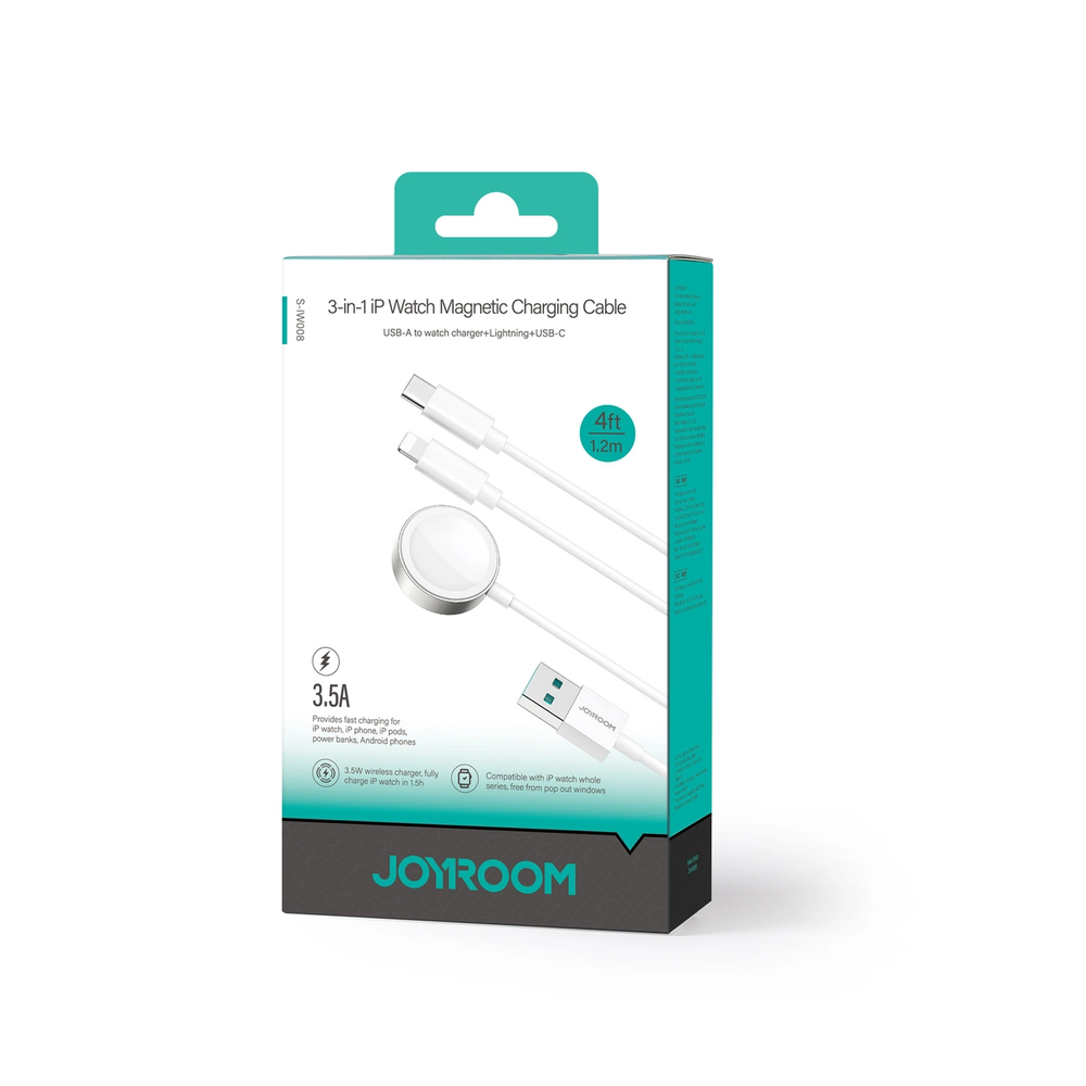 Apple Watch magnetinis įkroviklis Joyroom S-IW008 Lightning + USB-C 5 V 1.2 m (baltas)
